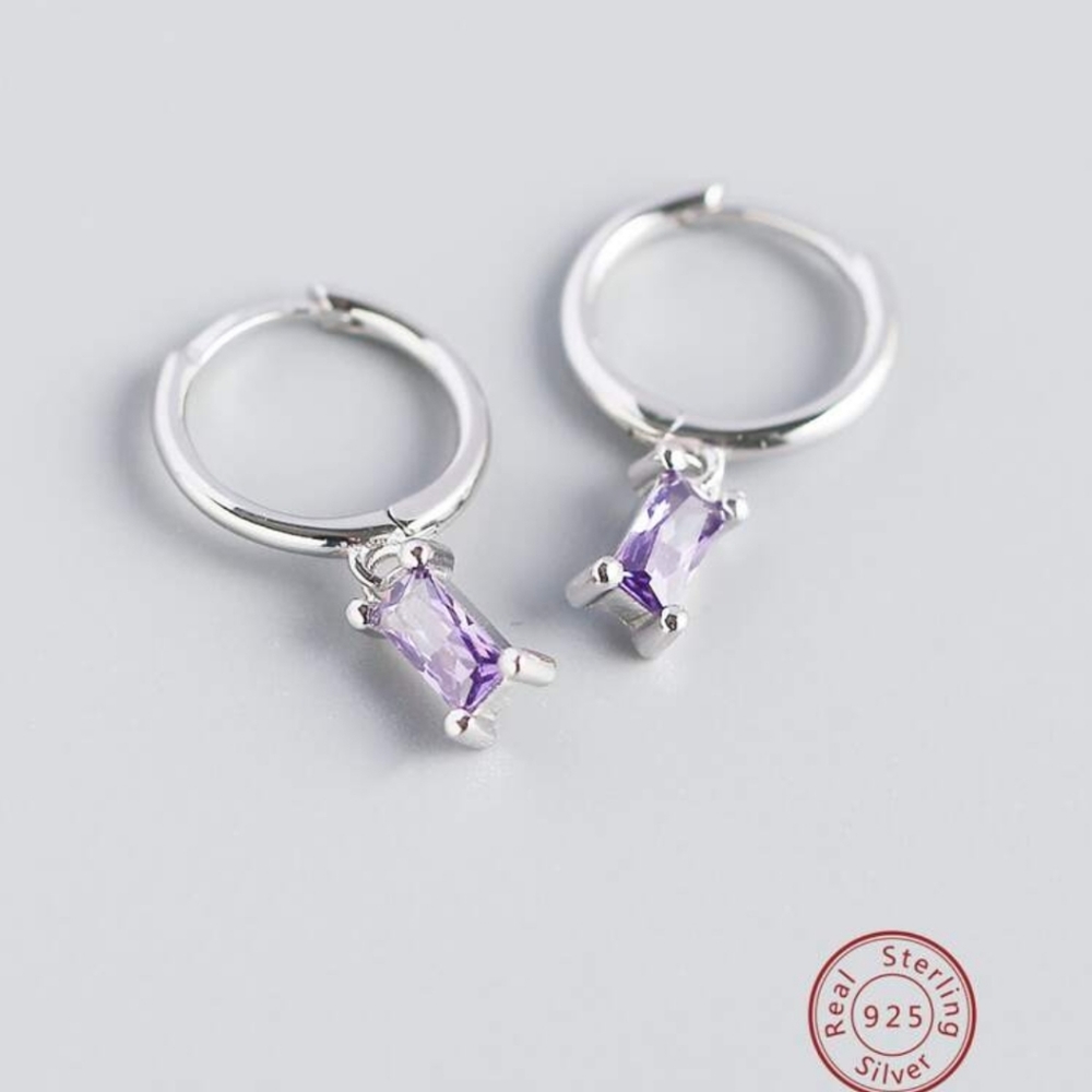 Sterling Silver Purple Zirconia Dainty Earrings